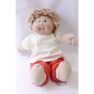 Cabbage Patch Kids, Boy Doll in White Striped Shirt and Red Pants, 1982, Soft